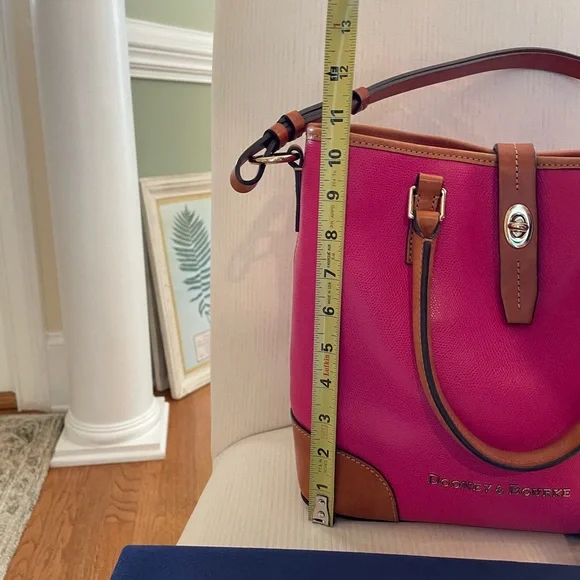 Dooney & Bourke Hot Pink Pebbled Leather Satchel with Tan Trim - Picture 6 of 9